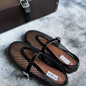 Alala Black Mesh Mary Jane Flats with Patent Strap